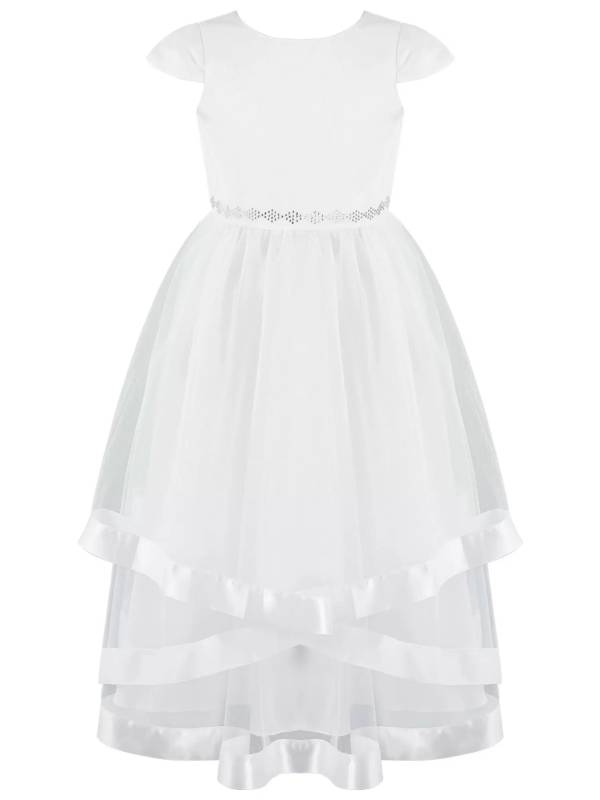 Kids Girls Tulle Tiered Cap Sleeve V-Shaped Back Party Dress thumb