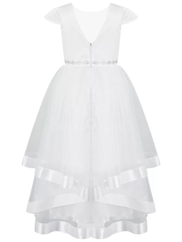 Kids Girls Tulle Tiered Cap Sleeve V-Shaped Back Party Dress thumb