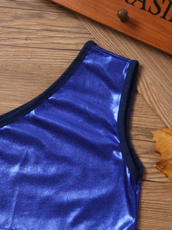 Kids Girls One Shoulder Shiny Metallic Jazz Dance Crop Top thumb