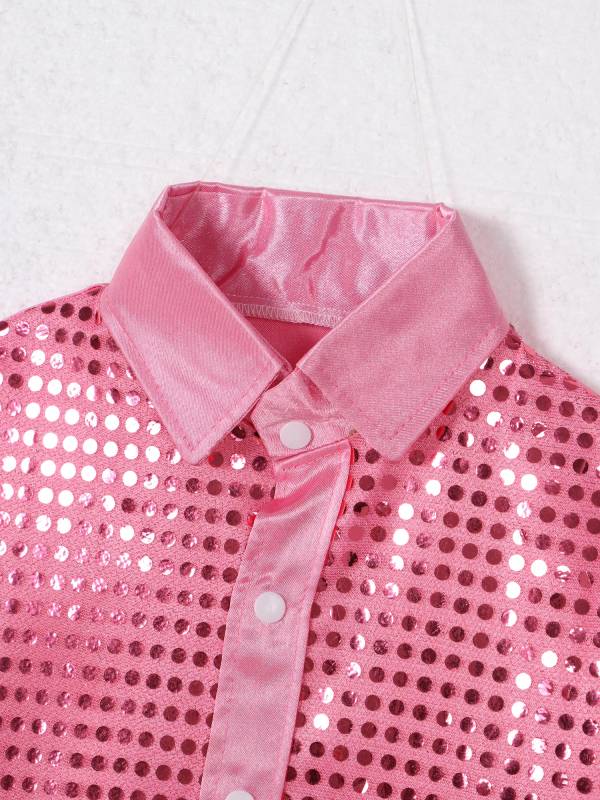 Kids Boys Glittery Sequin Long Sleeve Latin Dance Shirt thumb