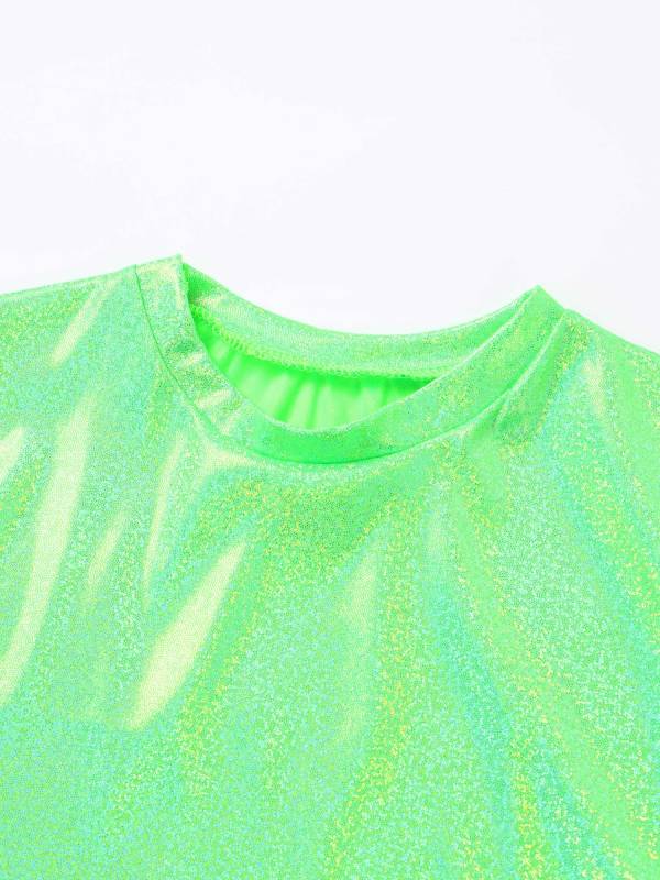 Kids Girls and Boys Short Sleeve Metallic Shiny Jazz Dance T-shirt thumb