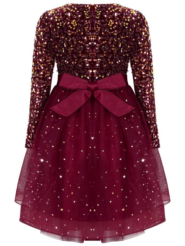 Kids Girls Christmas Sequin Velvet Tulle A-line Dress thumb