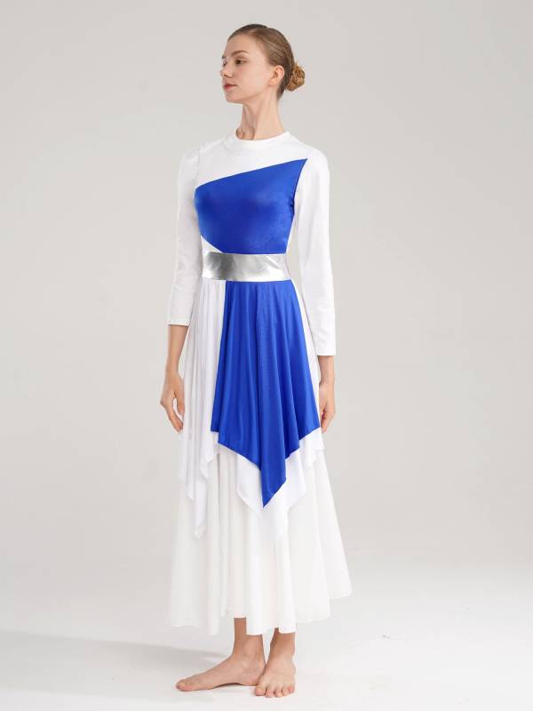Women Color Block Sleeveless Praise Dance Dress(not include white underdress) thumb