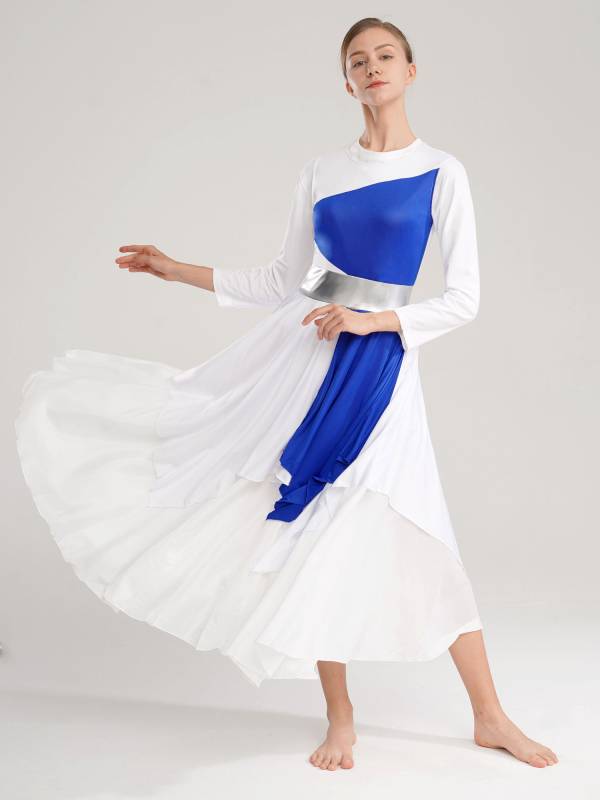 Women Color Block Sleeveless Praise Dance Dress(not include white underdress) thumb