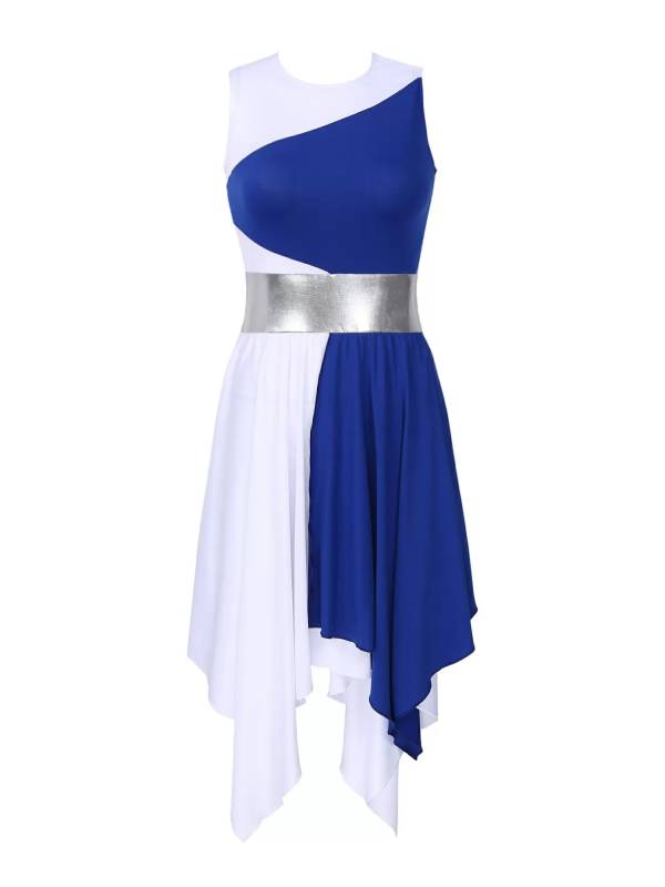 Women Color Block Sleeveless Praise Dance Dress(not include white underdress) thumb