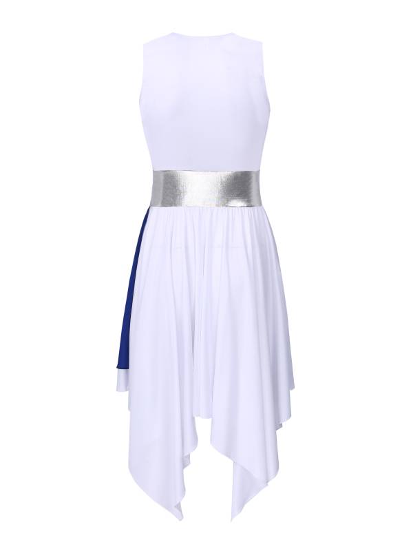 Women Color Block Sleeveless Praise Dance Dress(not include white underdress) thumb