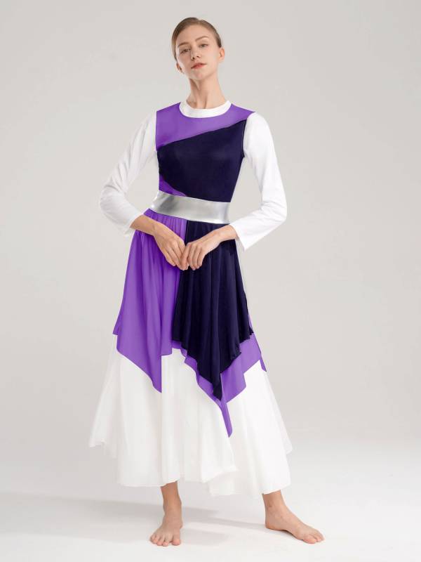 Women Color Block Sleeveless Praise Dance Dress(not include white underdress) thumb