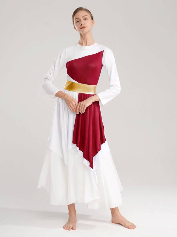 Women Color Block Sleeveless Praise Dance Dress(not include white underdress) thumb