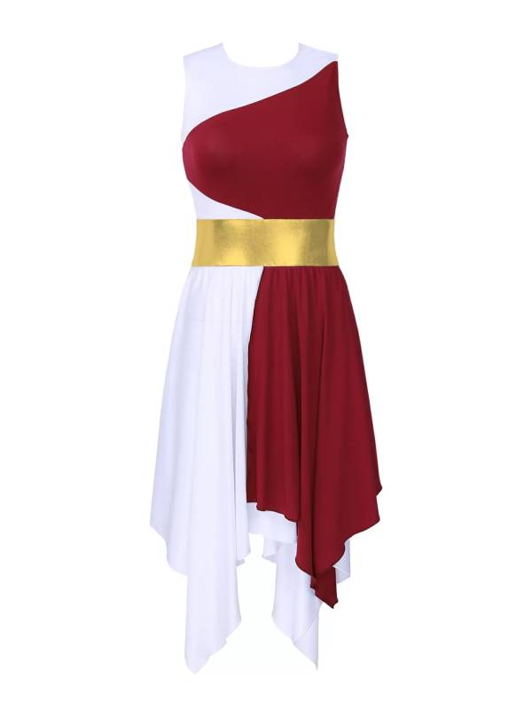 Women Color Block Sleeveless Praise Dance Dress(not include white underdress) thumb