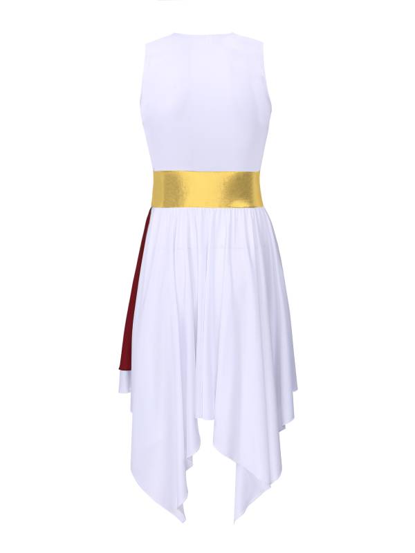 Women Color Block Sleeveless Praise Dance Dress(not include white underdress) thumb