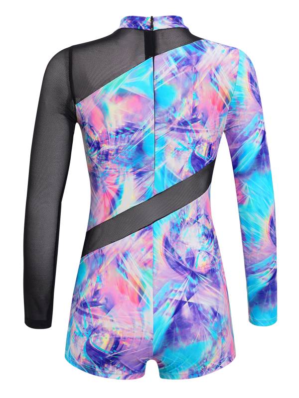 Kids Girls Mock Neck Long Sleeves Gym Jumpsuit thumb