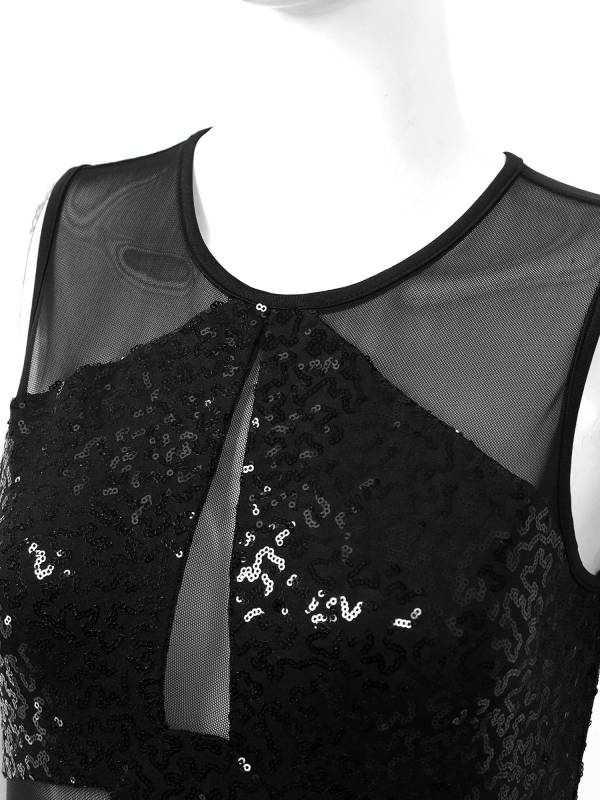 Women Sequin Sleeveless Tassel Jazz Dance Leotard thumb