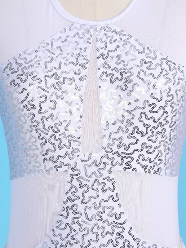 Women Sequin Sleeveless Tassel Jazz Dance Leotard thumb