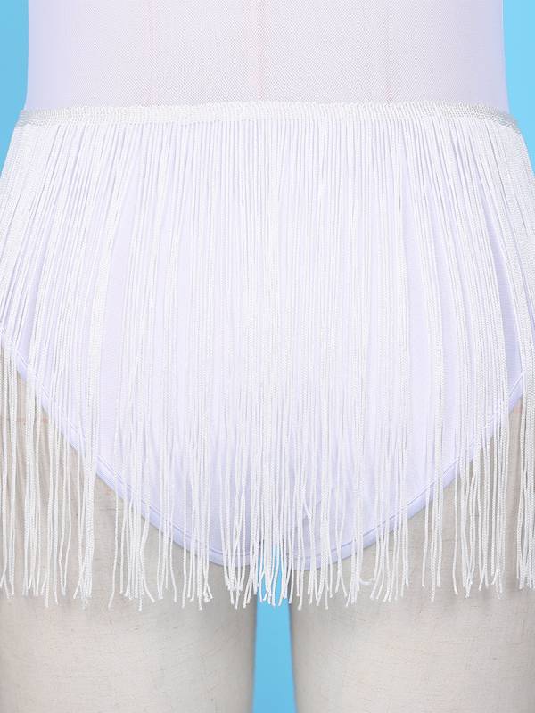 Women Sequin Sleeveless Tassel Jazz Dance Leotard thumb