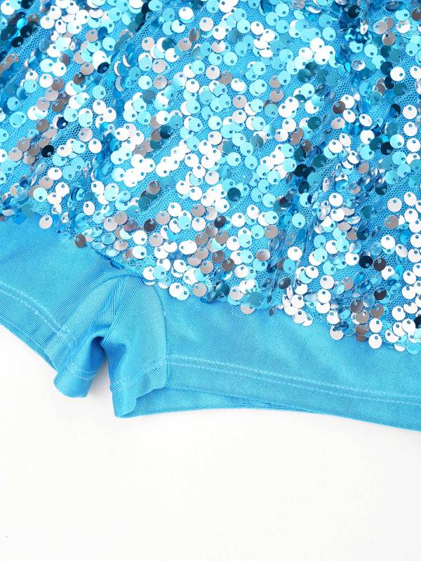 Kids Girls Long Sleeve Ruffle Sequin Backless Jazz Dance Leotard thumb