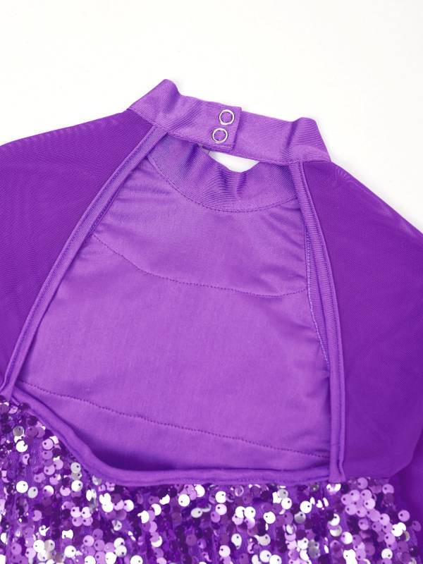 Kids Girls Long Sleeve Ruffle Sequin Backless Jazz Dance Leotard thumb