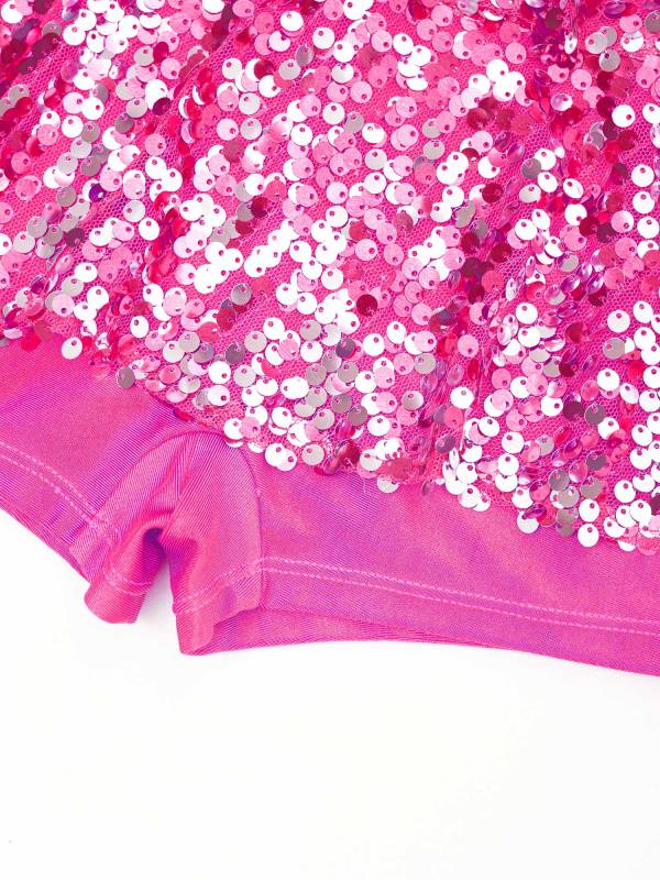 Kids Girls Long Sleeve Ruffle Sequin Backless Jazz Dance Leotard thumb