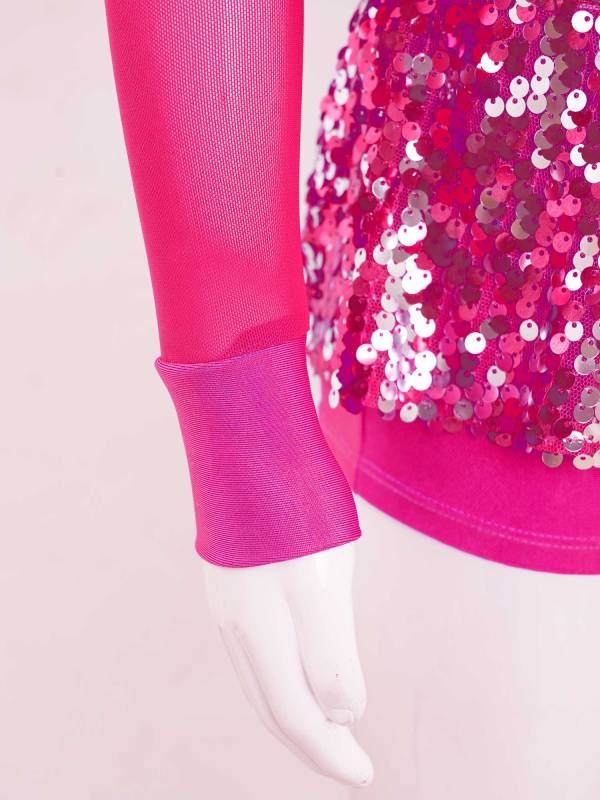 Kids Girls Long Sleeve Ruffle Sequin Backless Jazz Dance Leotard thumb