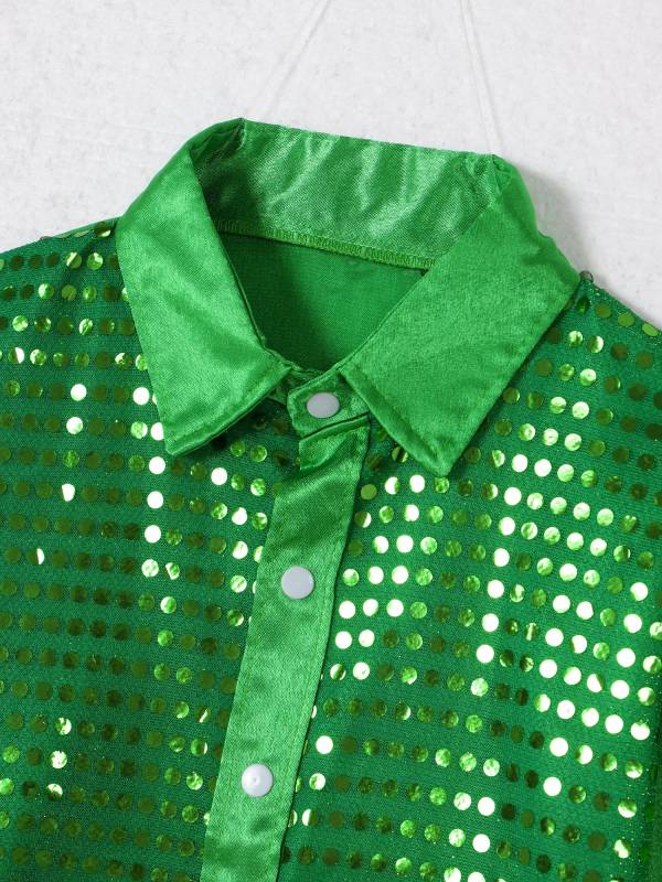 Kids Boys Glittery Sequin Long Sleeve Latin Dance Shirt thumb