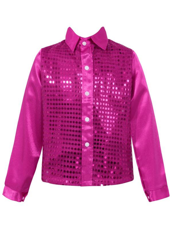 Kids Boys Glittery Sequin Long Sleeve Latin Dance Shirt thumb