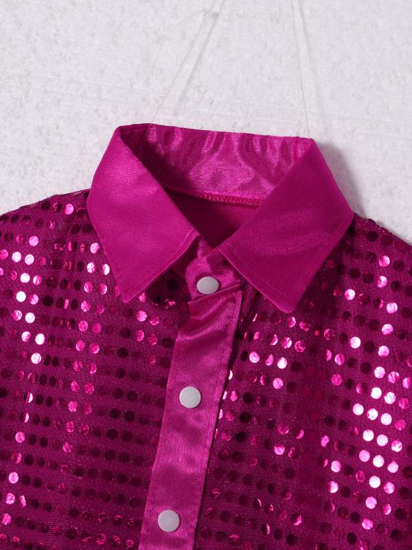 Kids Boys Glittery Sequin Long Sleeve Latin Dance Shirt thumb