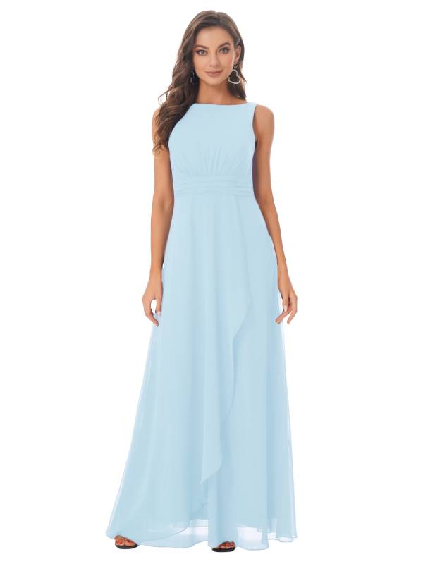 Women Solid V Back Maxi Bridesmaid Dresses thumb