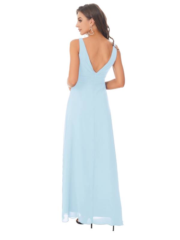 Women Solid V Back Maxi Bridesmaid Dresses thumb