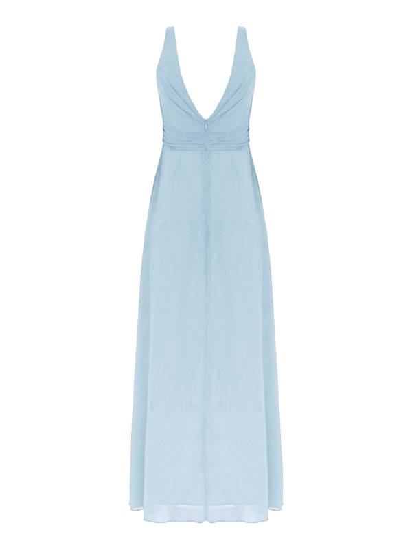 Women Solid V Back Maxi Bridesmaid Dresses thumb