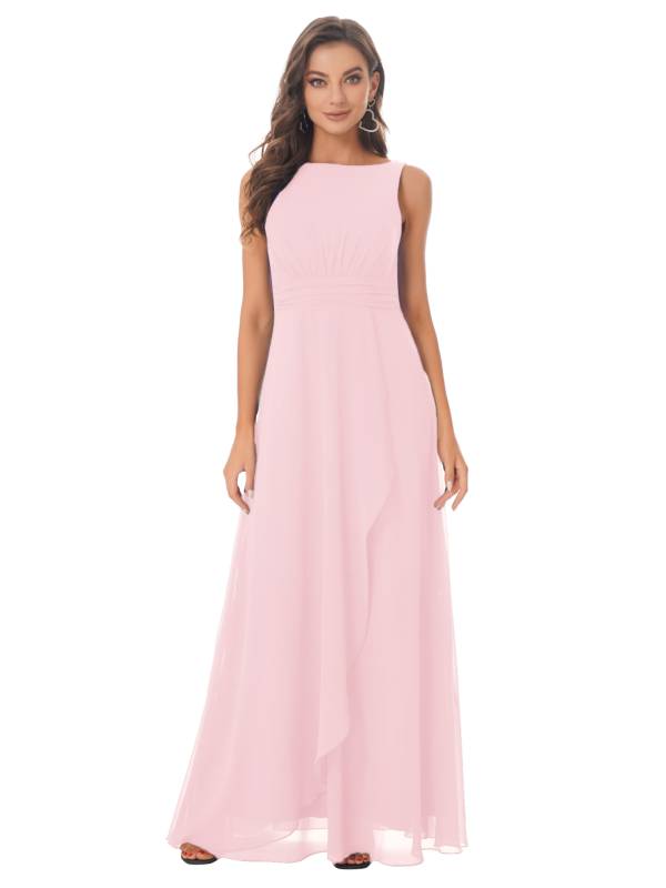 Women Solid V Back Maxi Bridesmaid Dresses thumb