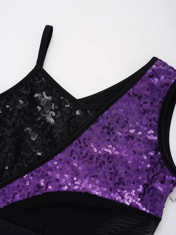 Kids Girls Sleeveless Sequins Jazz Dance Leotards thumb