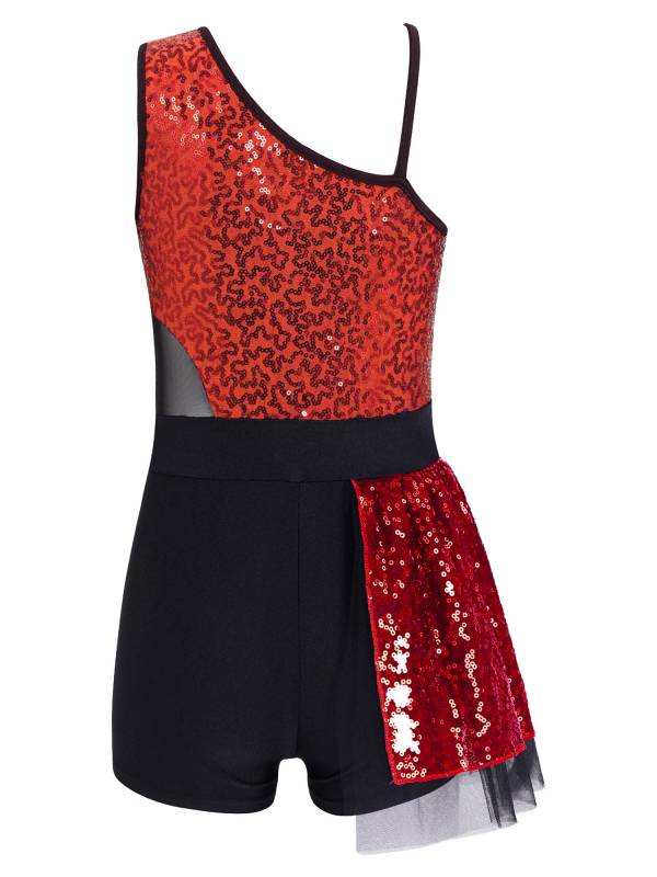 Kids Girls Sleeveless Sequins Jazz Dance Leotards thumb