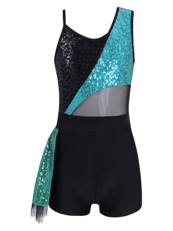 Kids Girls Sleeveless Sequins Jazz Dance Leotards thumb