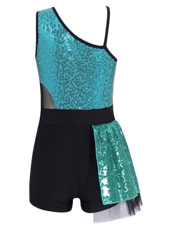 Kids Girls Sleeveless Sequins Jazz Dance Leotards thumb