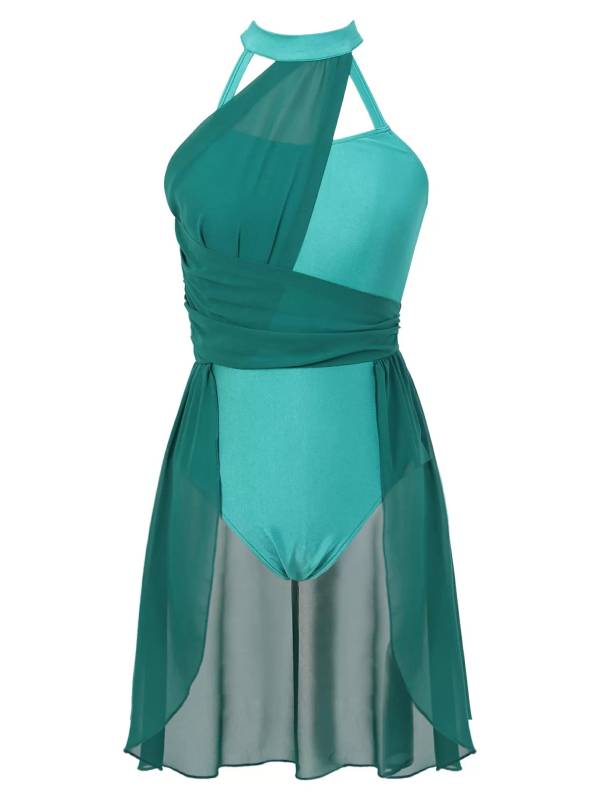Women Sleeveless Chiffon Lyrical Dance Leotard Dress thumb