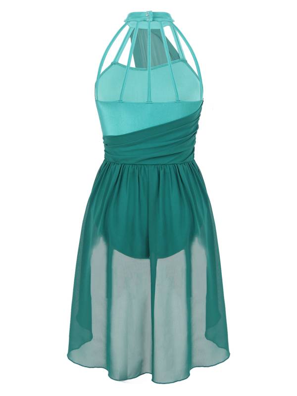 Women Sleeveless Chiffon Lyrical Dance Leotard Dress thumb