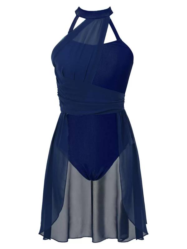Women Sleeveless Chiffon Lyrical Dance Leotard Dress thumb