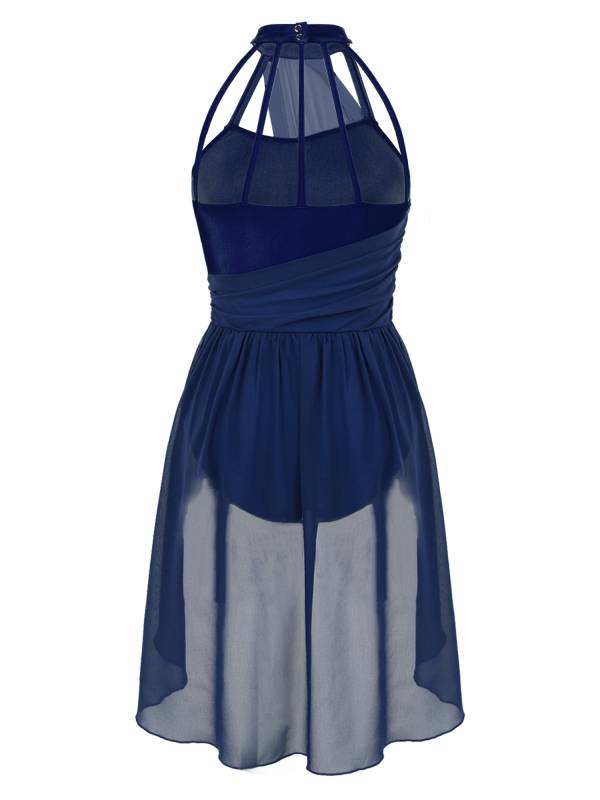 Women Sleeveless Chiffon Lyrical Dance Leotard Dress thumb