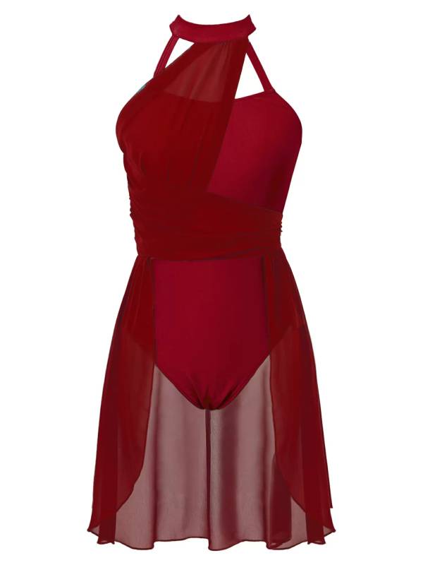 Women Sleeveless Chiffon Lyrical Dance Leotard Dress thumb