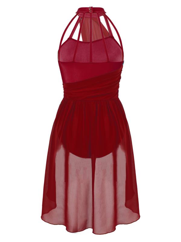 Women Sleeveless Chiffon Lyrical Dance Leotard Dress thumb