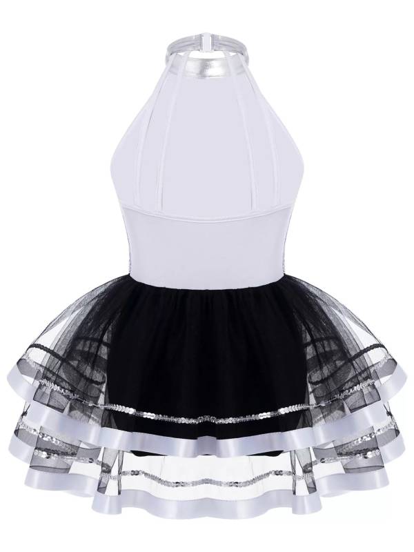 Kids Girls Sleeveless Sequin Hollow Back Tutu Jazz Dance Dress thumb
