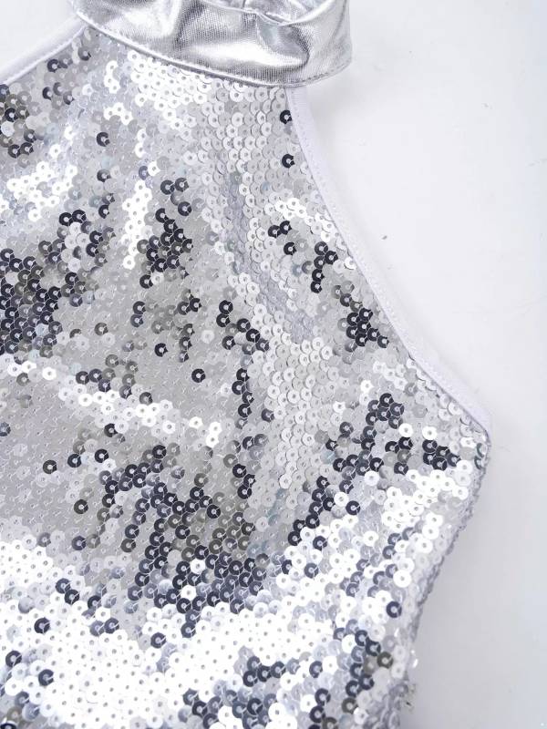 Kids Girls Sleeveless Sequin Hollow Back Tutu Jazz Dance Dress thumb