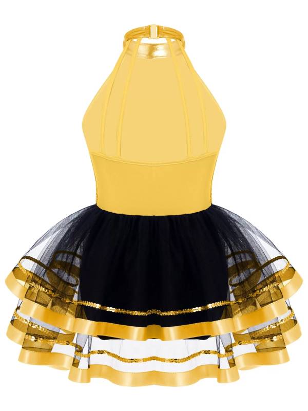 Kids Girls Sleeveless Sequin Hollow Back Tutu Jazz Dance Dress thumb