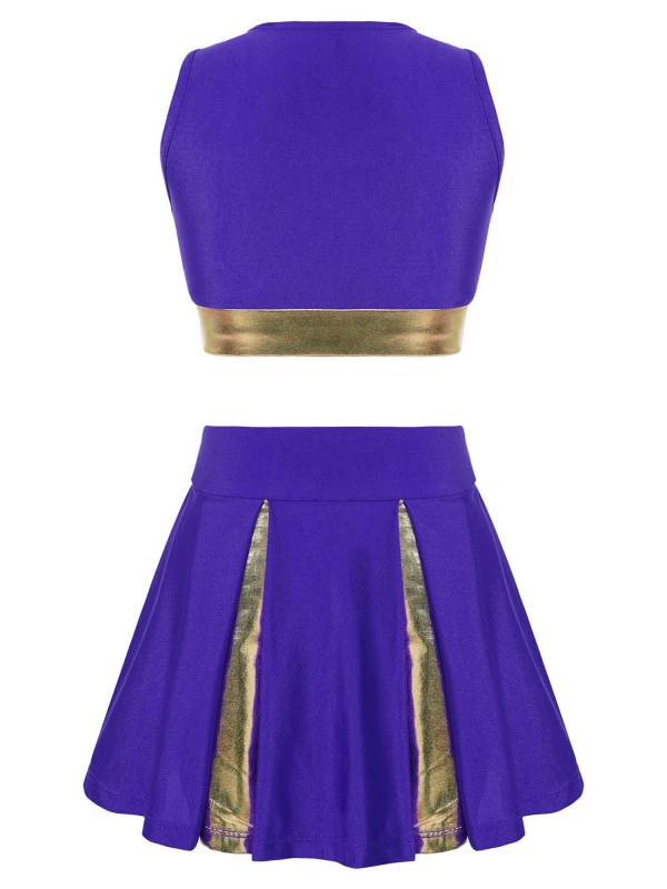 Kids Girls 2pcs Sleeveless Crop Top with Skirt Cheerleading Dance Set thumb