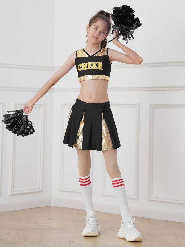 Kids Girls 2pcs Sleeveless Crop Top with Skirt Cheerleading Dance Set thumb