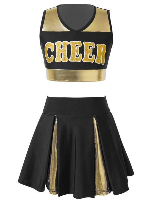 Kids Girls 2pcs Sleeveless Crop Top with Skirt Cheerleading Dance Set thumb