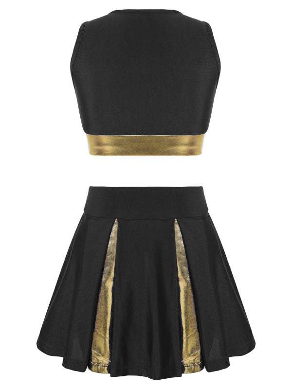 Kids Girls 2pcs Sleeveless Crop Top with Skirt Cheerleading Dance Set thumb