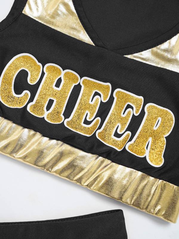 Kids Girls 2pcs Sleeveless Crop Top with Skirt Cheerleading Dance Set thumb