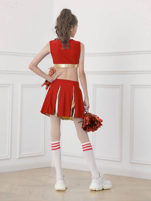 Kids Girls 2pcs Sleeveless Crop Top with Skirt Cheerleading Dance Set thumb