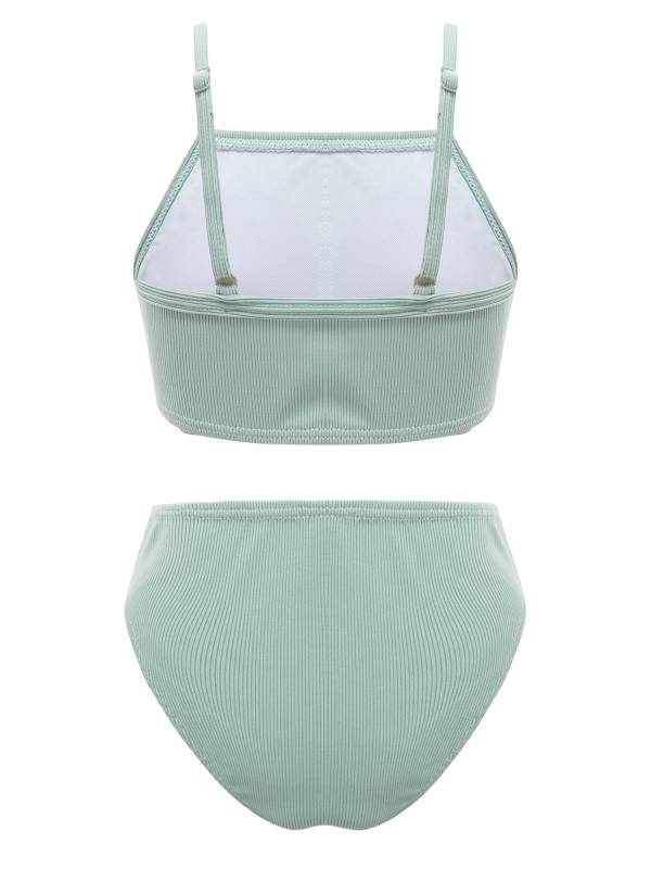 Kids Girls 2pcs Solid Removable Pads Tops and Briefs Bikini Set thumb