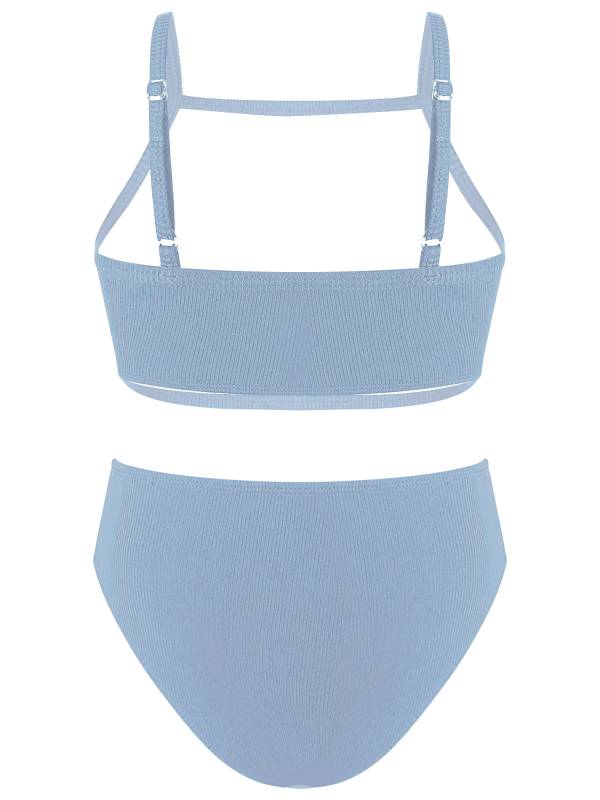 Kids Girls 2pcs Solid Removable Pads Tops and Briefs Bikini Set thumb